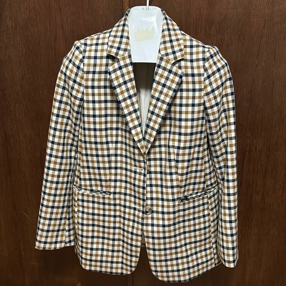 H&M Navy Blue & Mustard Checkered Cardigan size 6****